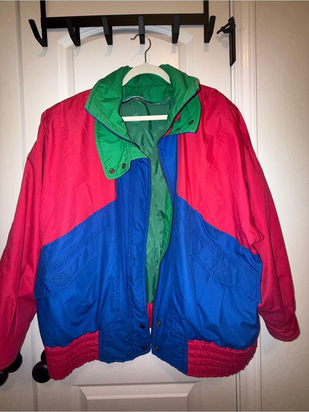 London Fog | Vintage Colorblock Windbreaker Jacket in Pink Blue Green | Medium
